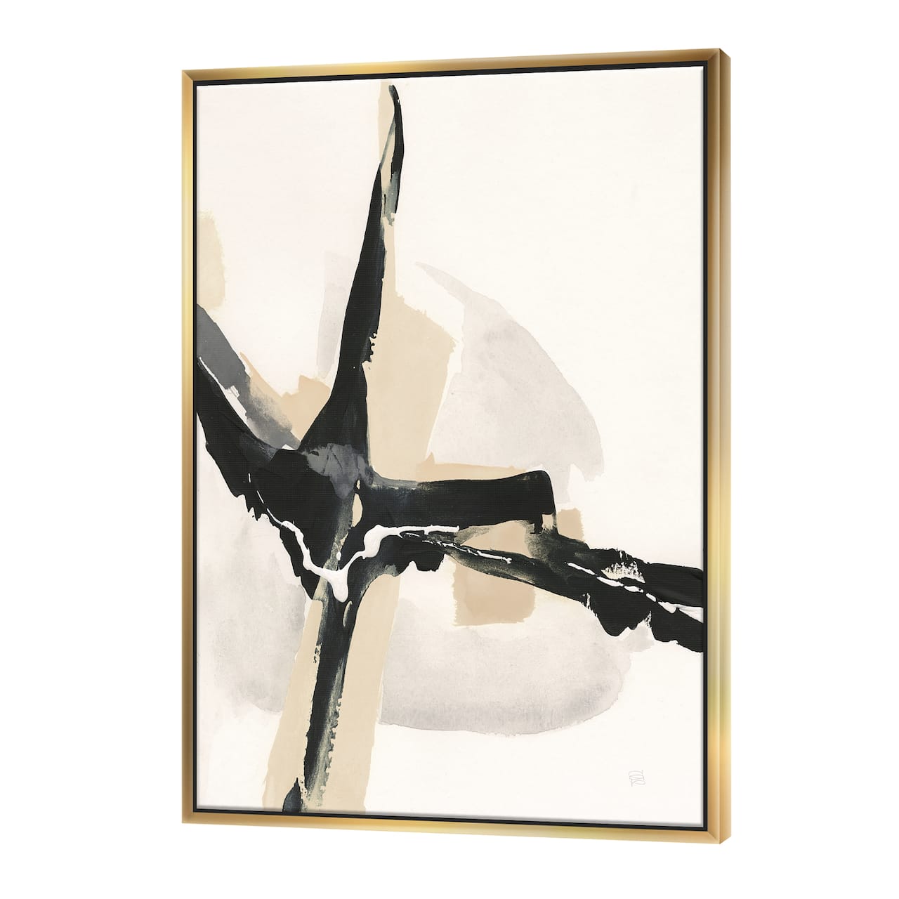 Designart - Creamy Tan Form II - Modern Glam Canvas in Gold Frame
